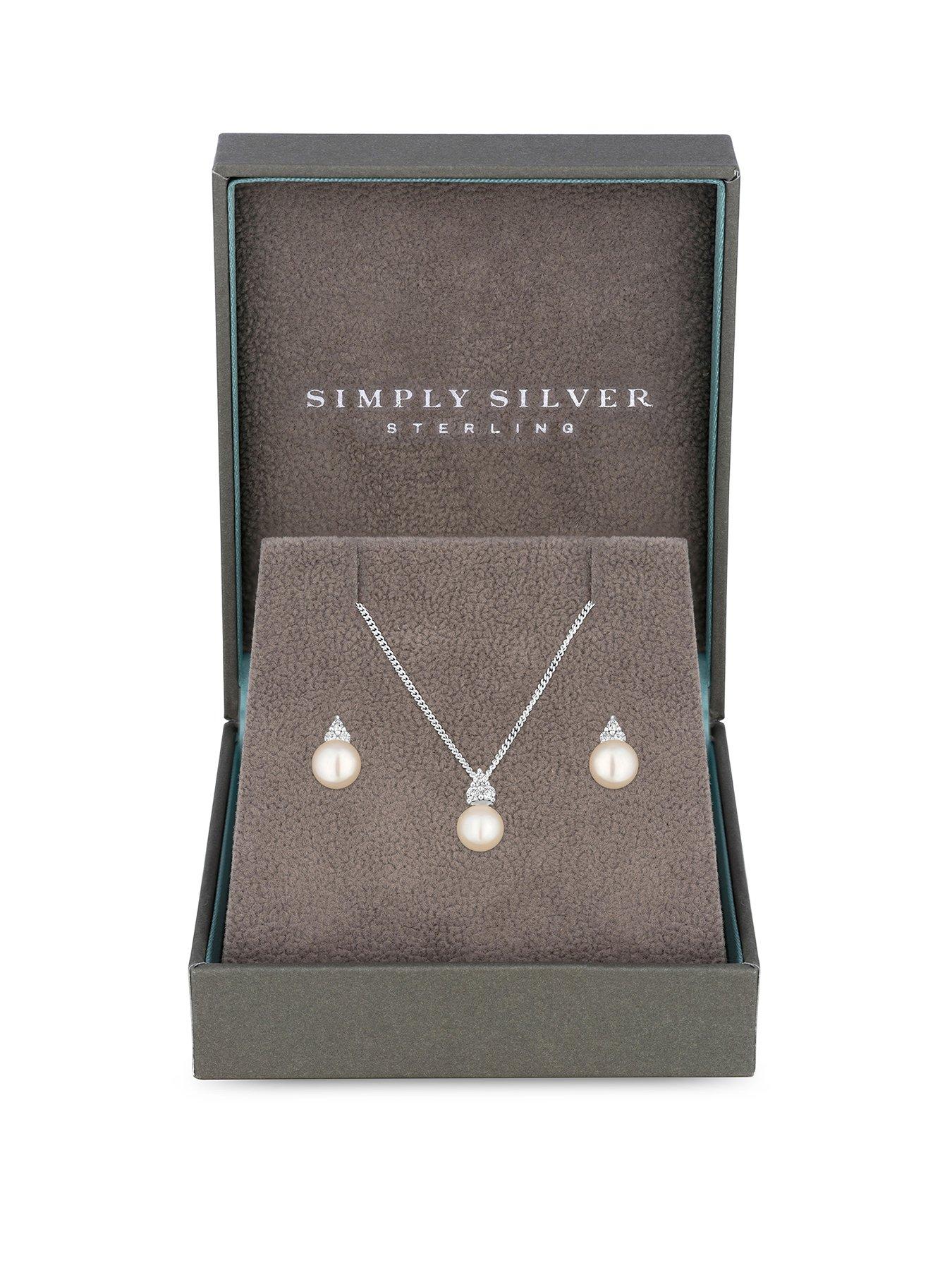 Product photograph of Simply Silver Sterling Silver 925 Freshwater Pearl Set - Gift Boxed from very.co.uk