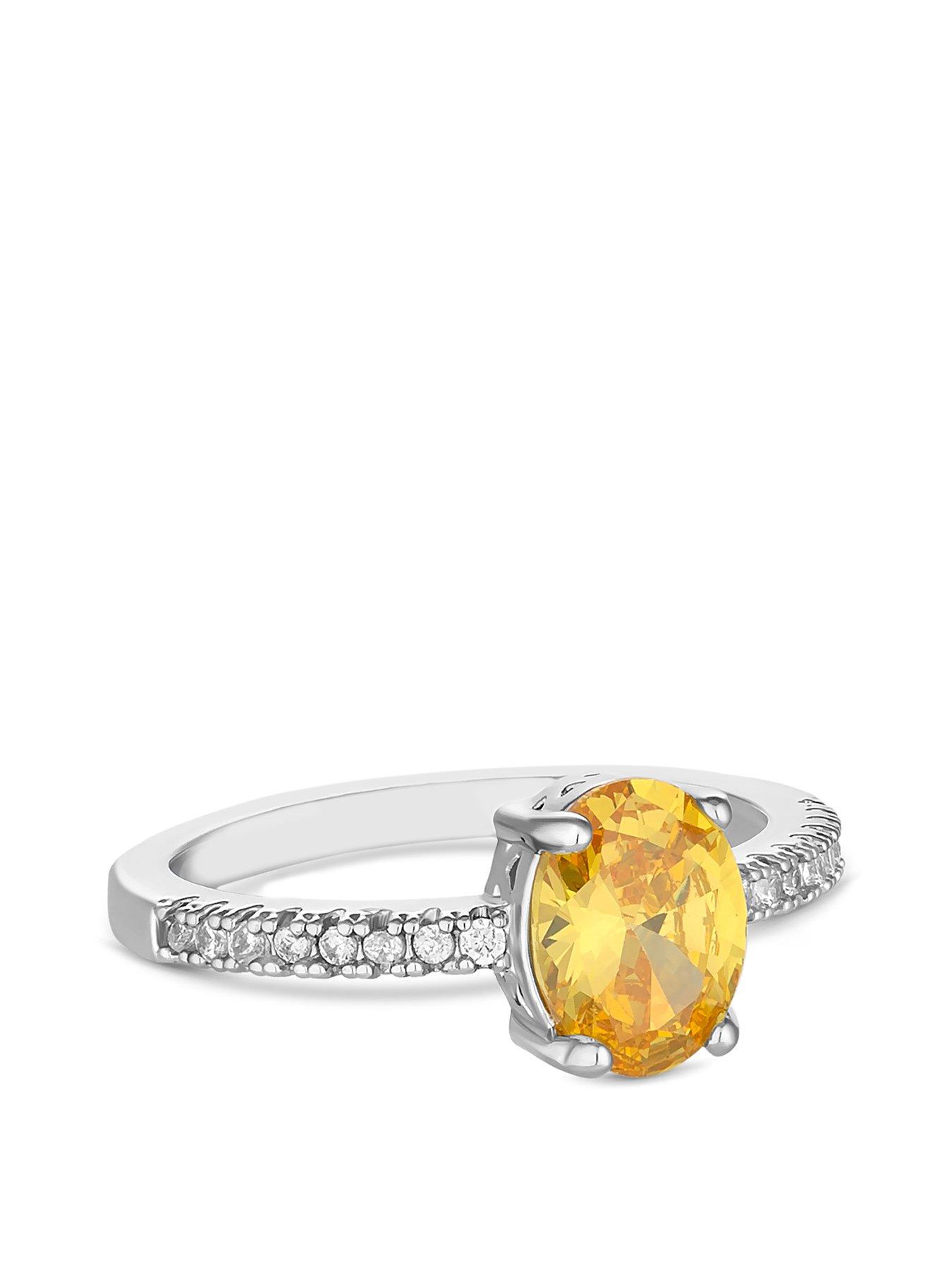 Product photograph of Jon Richard Rhodium Plated Oval Yellow Cubic Zirconia Ring from very.co.uk