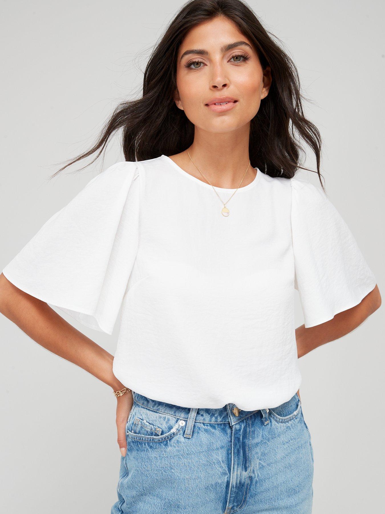 undefined Angel Sleeve Blouse Solid - White
