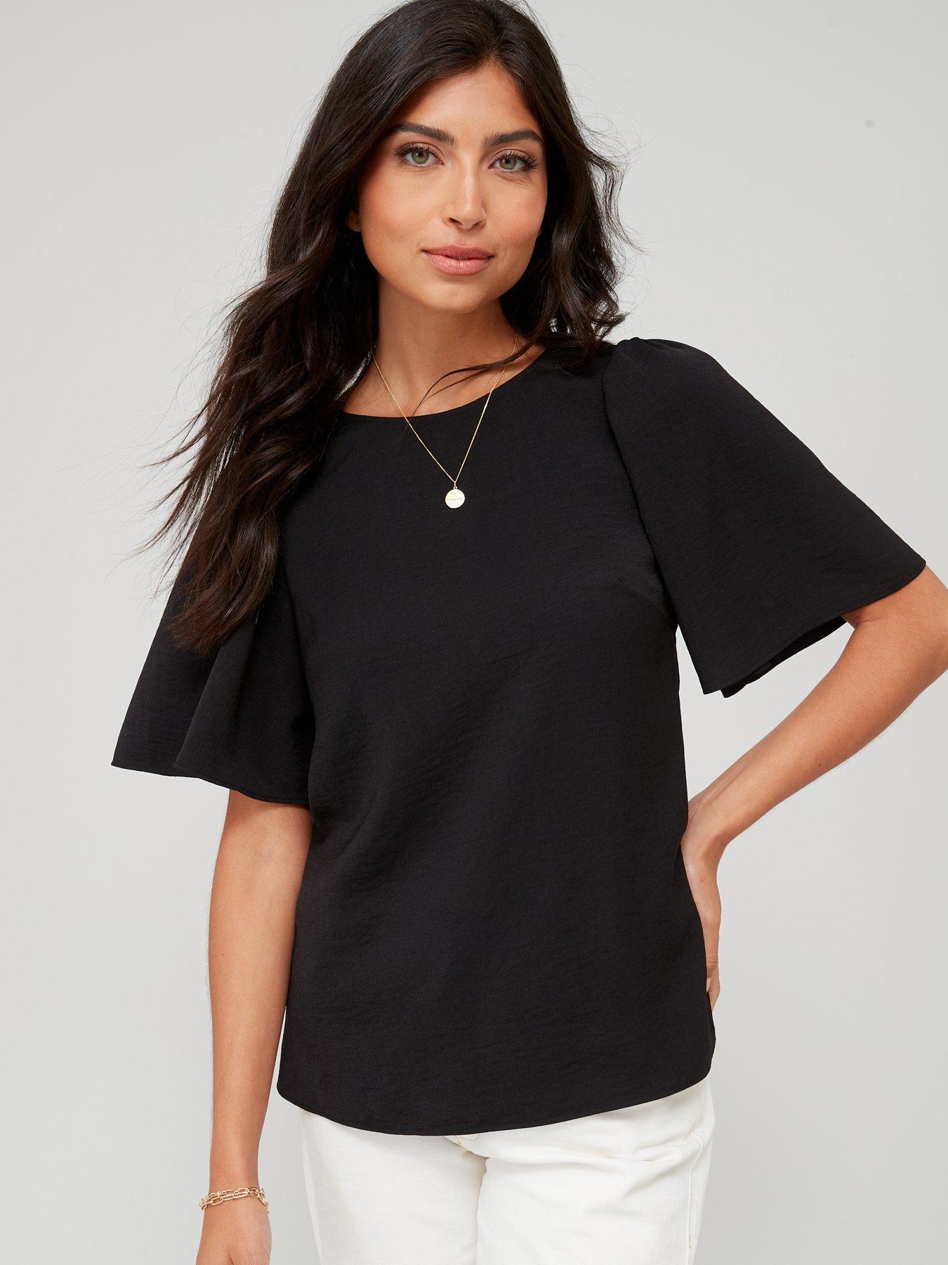 Everyday Angel Sleeve Blouse Solid - Black
