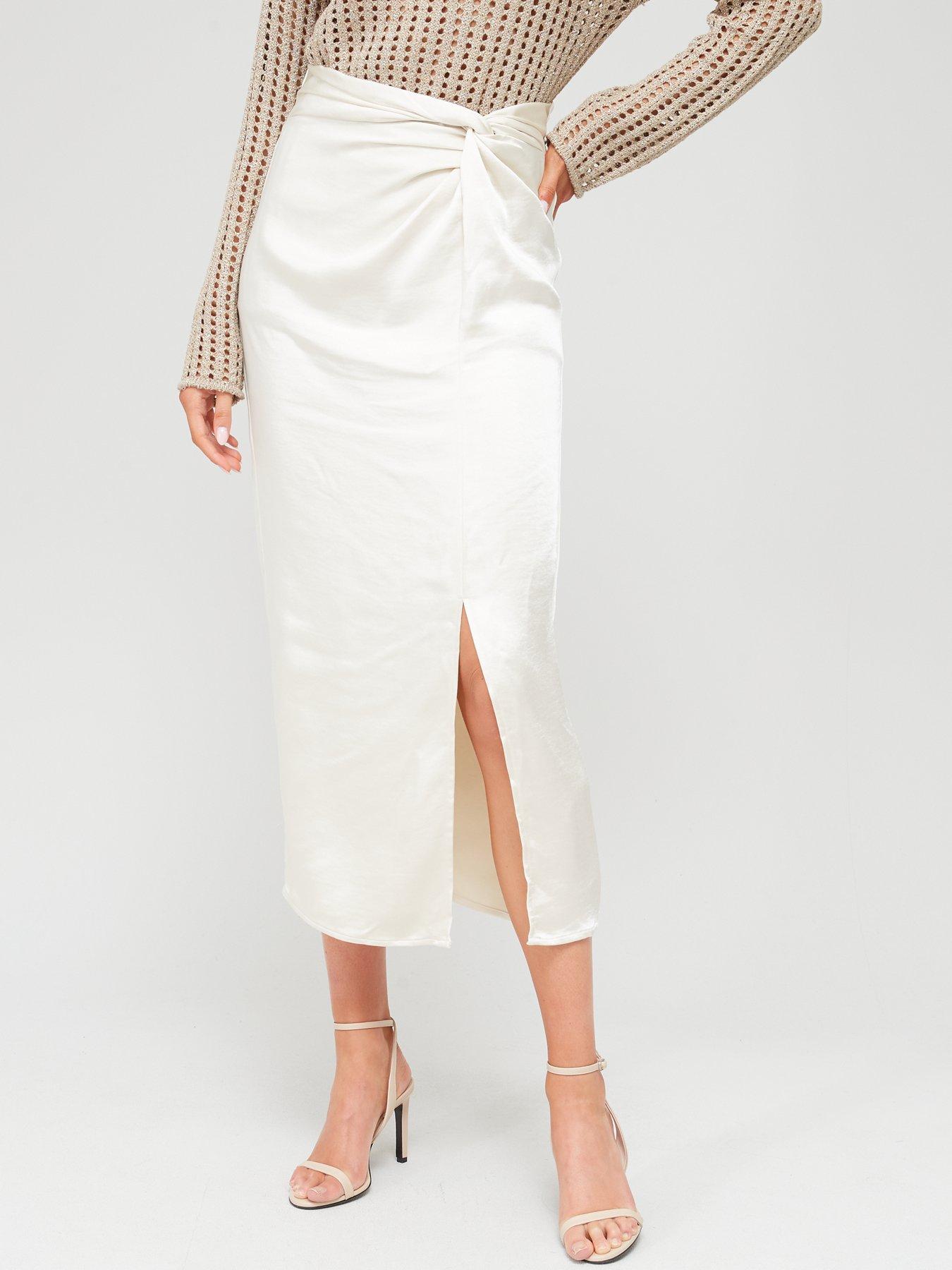 Fig & Basil Ruched Midaxi Skirt - White | Very.co.uk