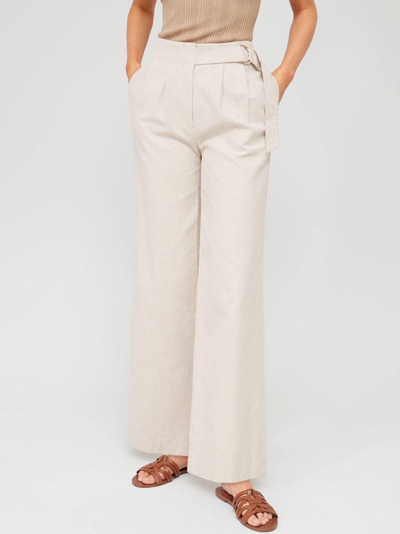 White high waisted belted 2024 trousers