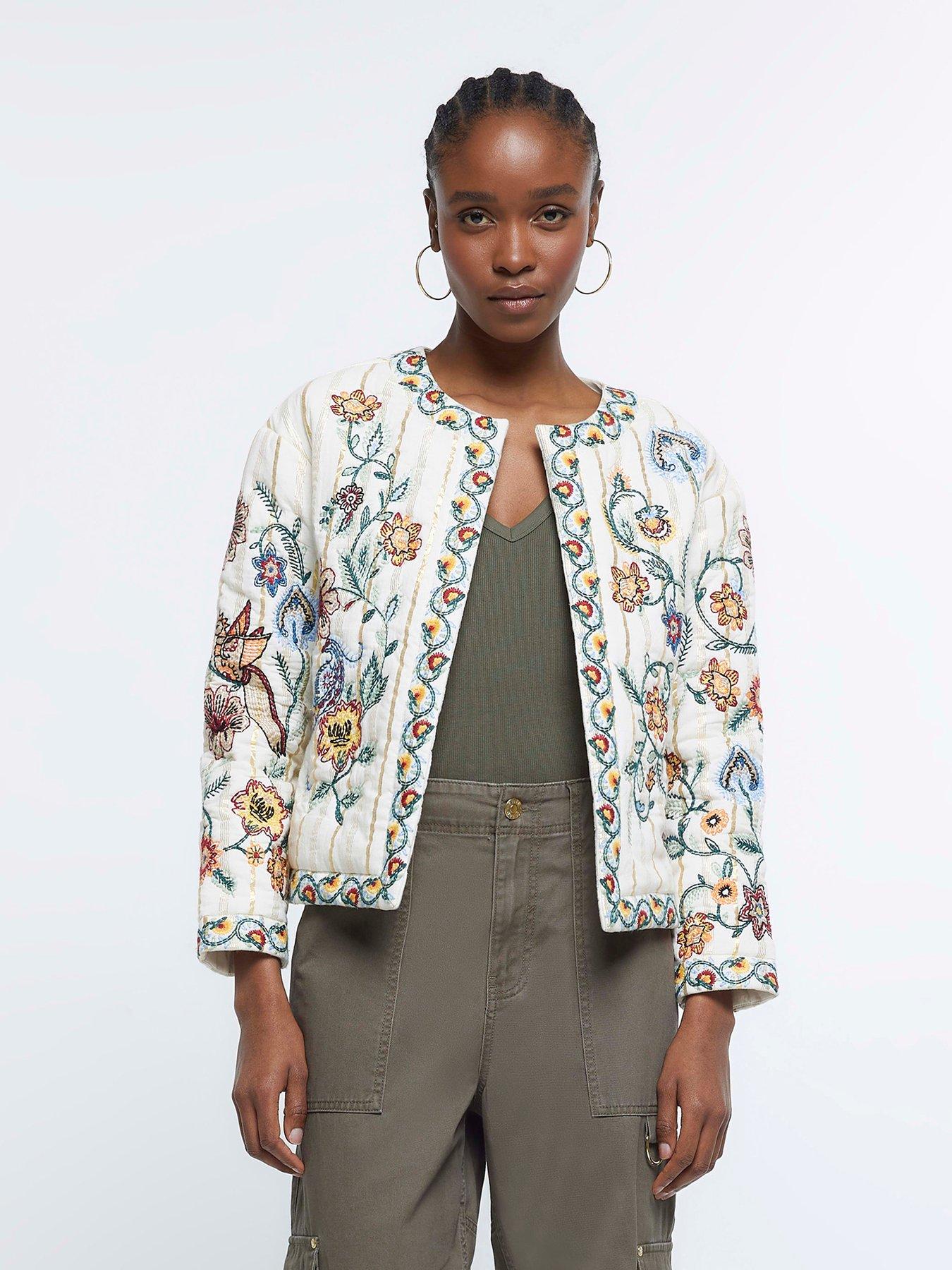 River Island Floral Embroided Shacket | very.co.uk
