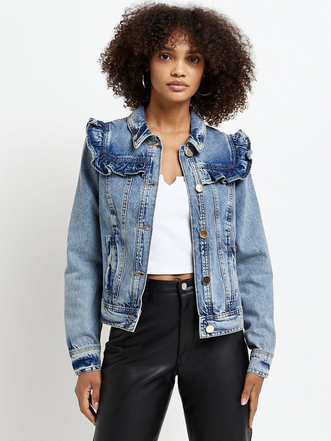 River Island Frill Denim Jacket - Blue | very.co.uk