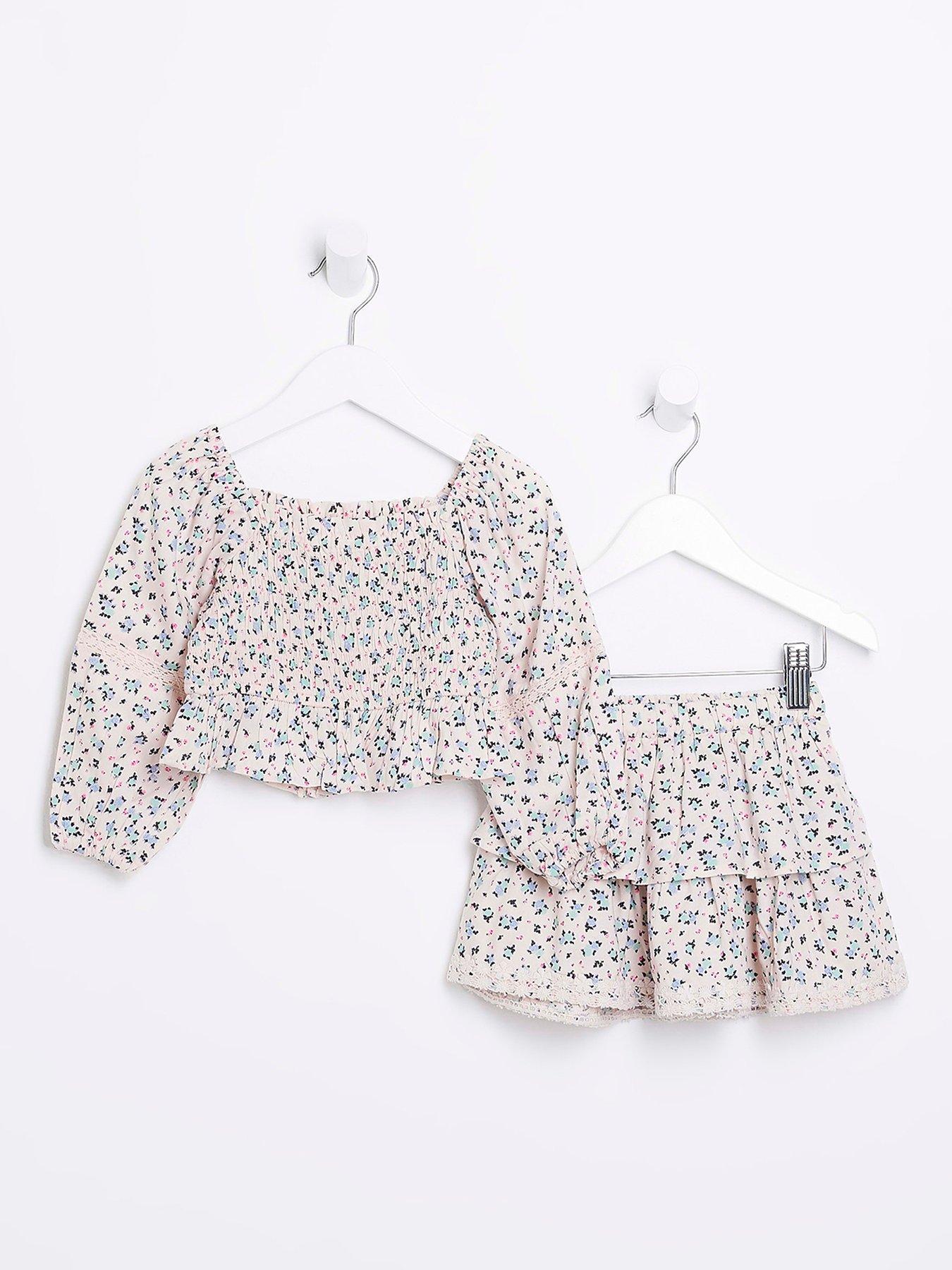 Blouse Fleurie Jaune River Island Pour Fille – Taille 7-8 Ans, Coton, Sans Manches, Volants