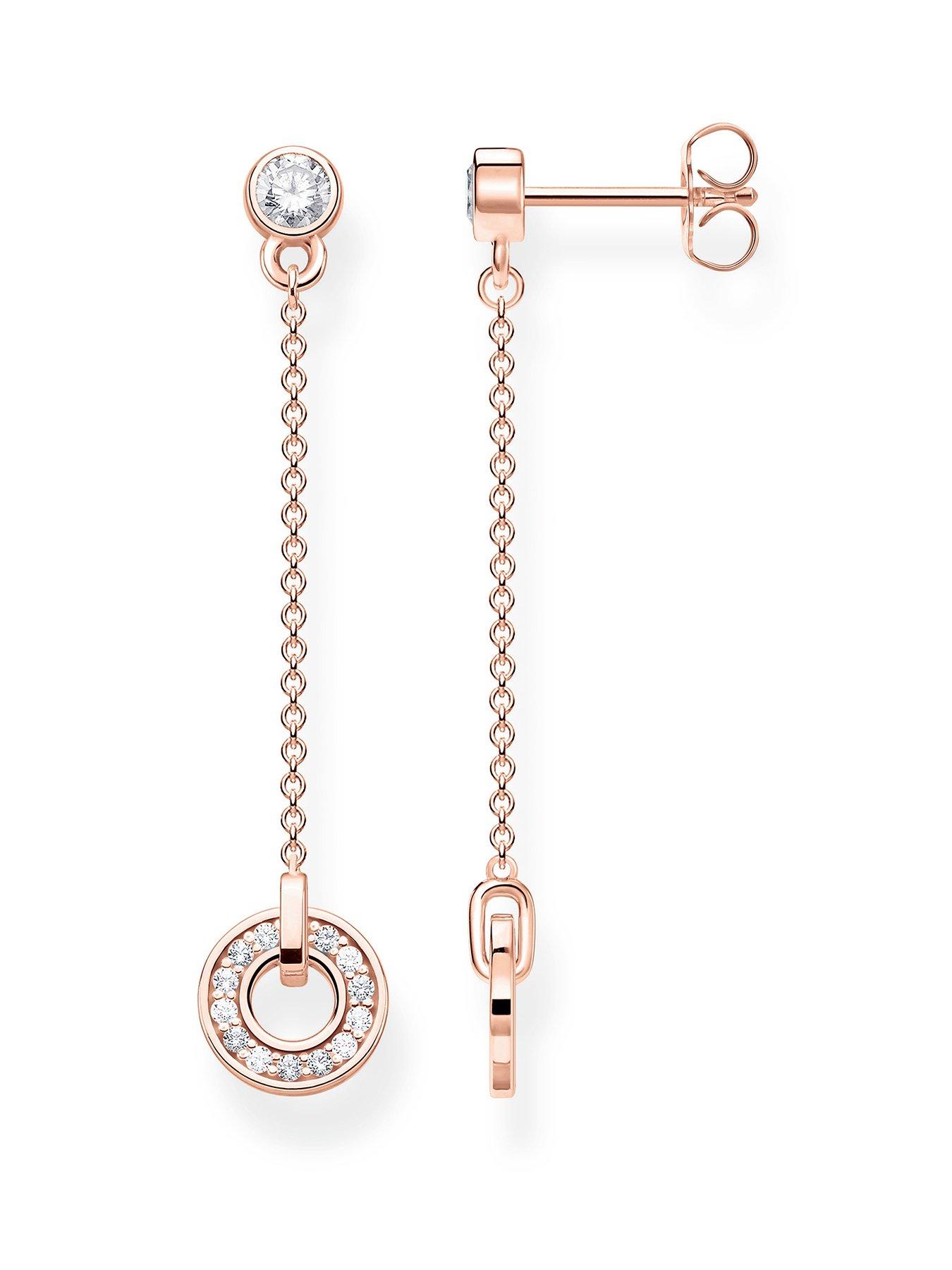 Product photograph of Thomas Sabo Rose Gold Circle White Crystal Drop Earrings from very.co.uk