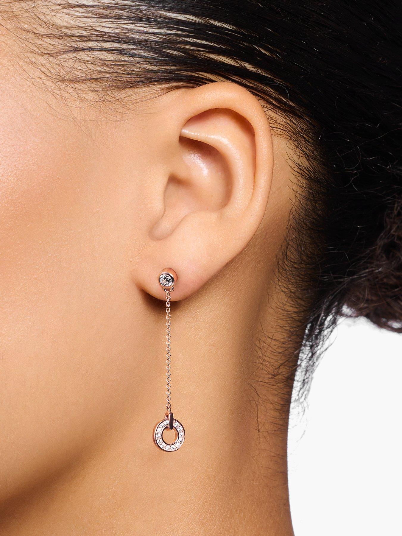 Thomas Sabo Rose Gold Circle White Crystal Drop Earrings Very