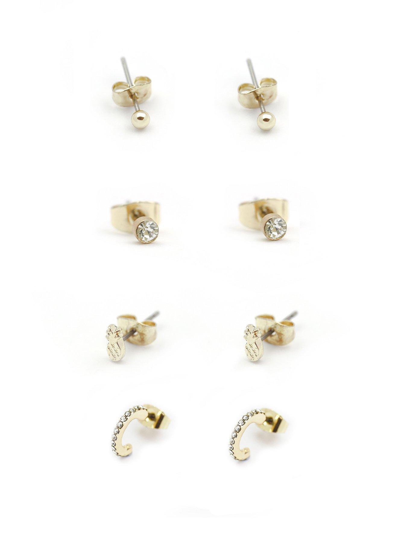 Product photograph of Buckley London Set Of 4 Gold Plated Earrings from very.co.uk