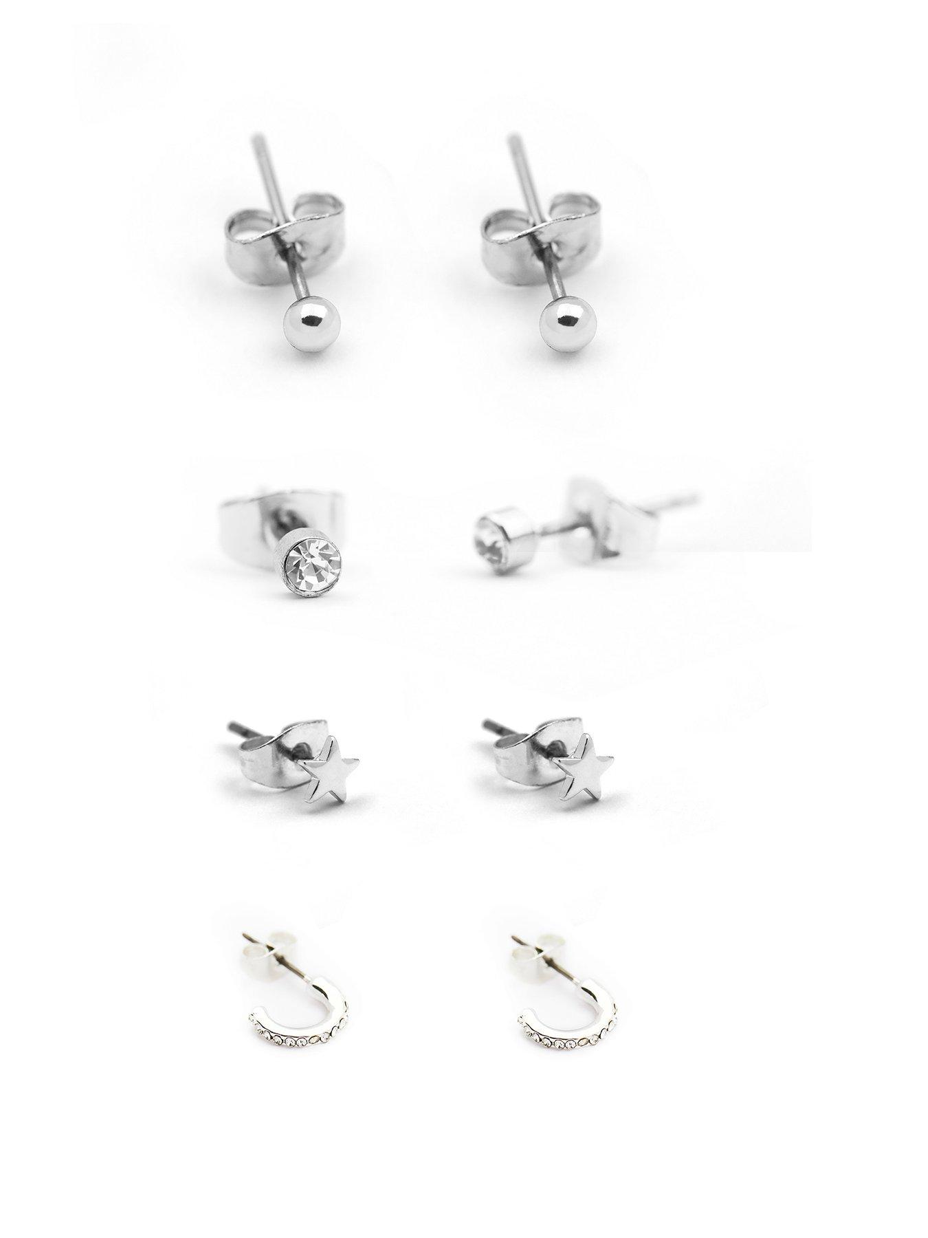 Product photograph of Buckley London Set Of 4 Imitation Rhodium Earrings from very.co.uk