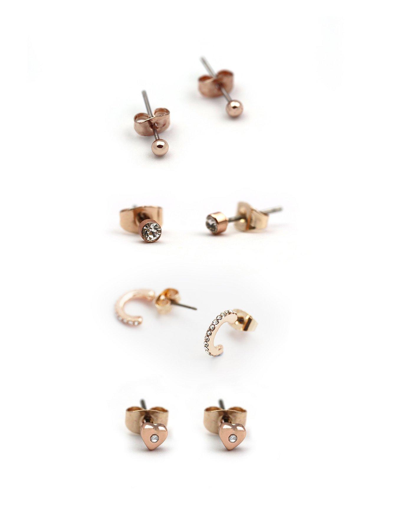 Product photograph of Buckley London Set Of 4 Rose Gold Plated Earrings from very.co.uk