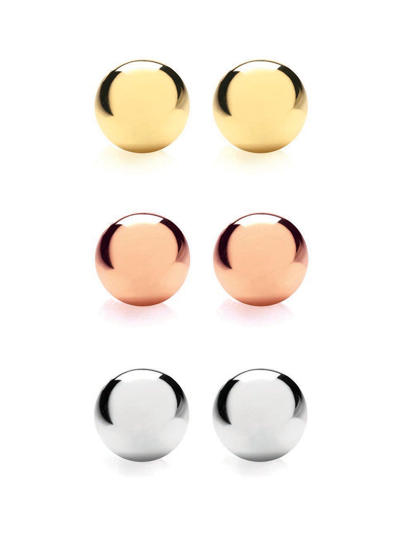 Product photograph of Buckley London Set Of 3 Polished Gold Rosegold Silver Studs from very.co.uk