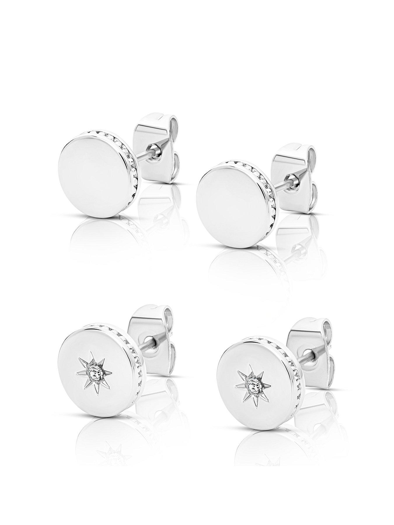 Buckley London Polished set of two silver stud earrings.