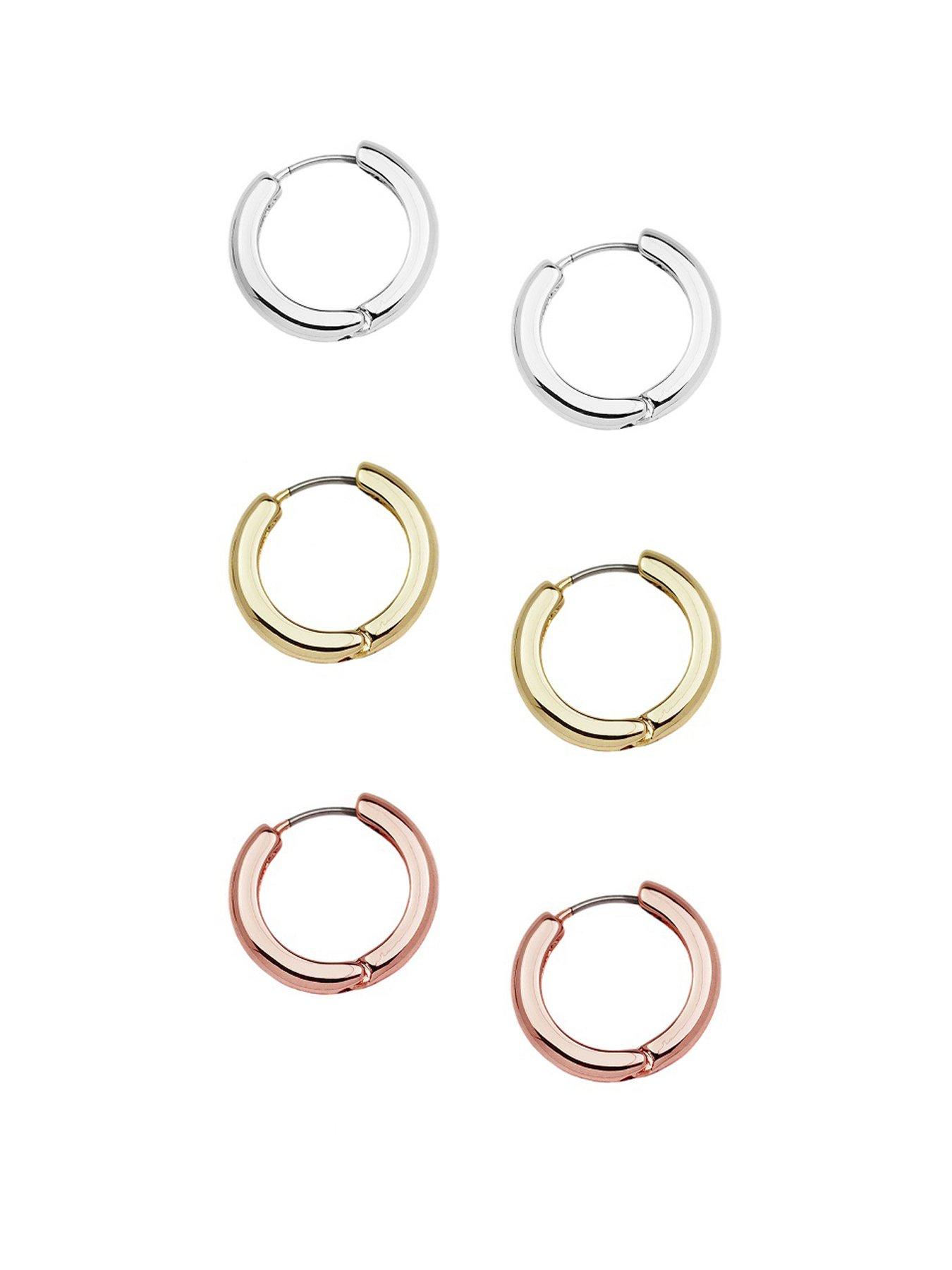 Product photograph of Buckley London Silver Gold Rosegold Set Of 3 Hoop Earrings from very.co.uk