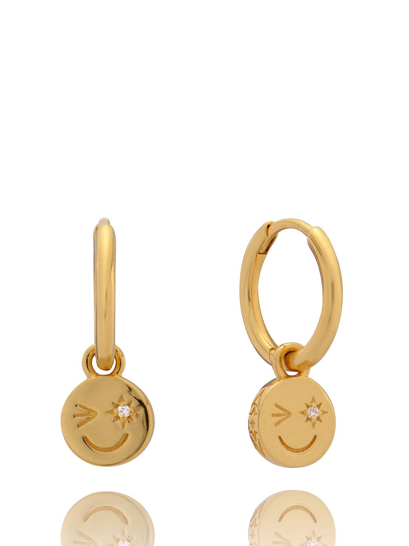 Product photograph of Rachel Jackson Happy Face Huggie Hoop Earrings from very.co.uk