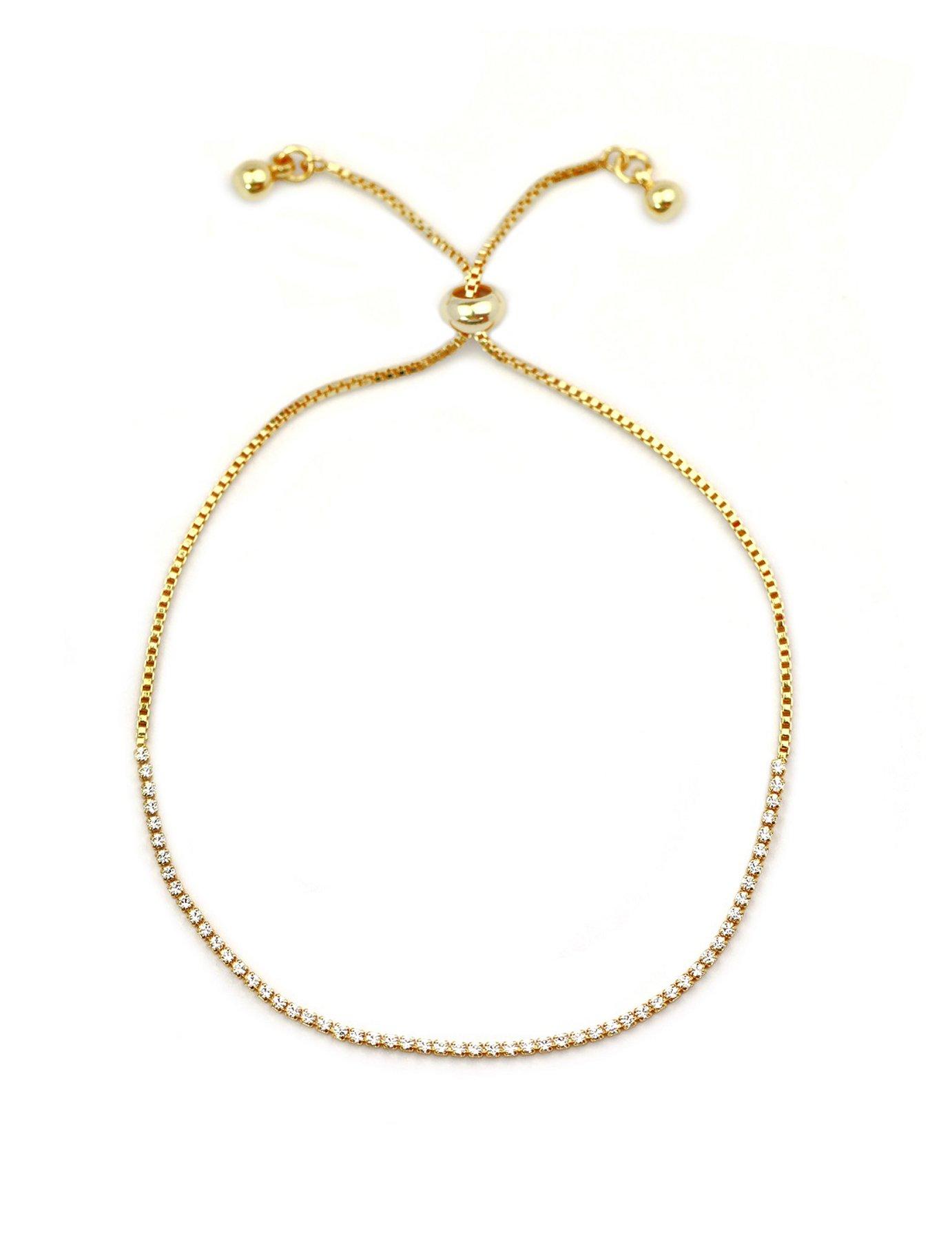 Product photograph of Buckley London Gold Crystal Line And Box Chain Friendship Bracelet from very.co.uk