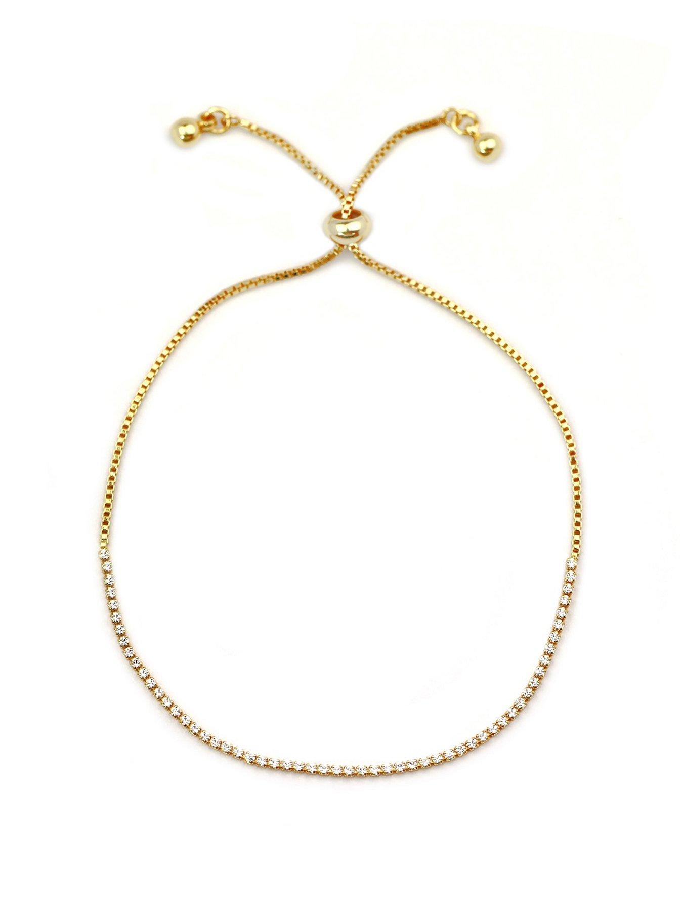 Gold Crystal line and box chain friendship bracelet