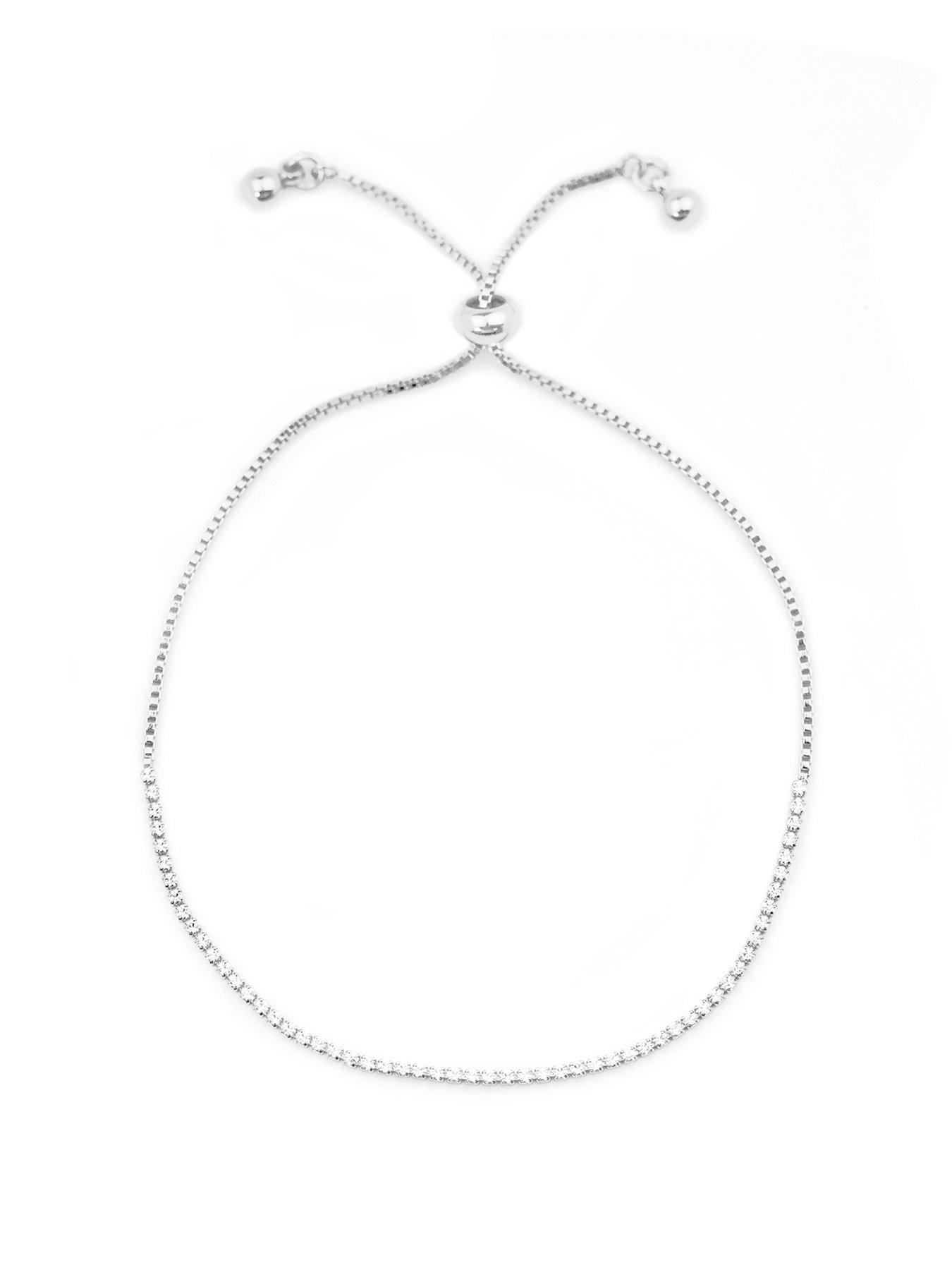 Product photograph of Buckley London Silver Crystal Line And Box Chain Friendship Bracelet from very.co.uk