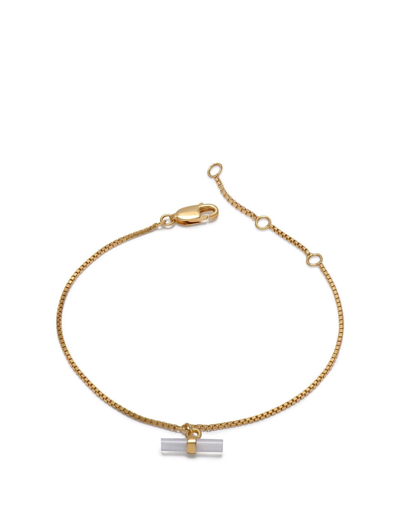 Product photograph of Rachel Jackson Mini Blue Agate T-bar Gold Bracelet from very.co.uk