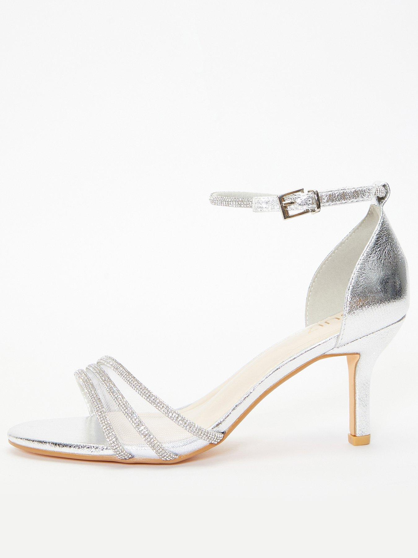 Quiz Diamante Mesh Low Heels Silver very