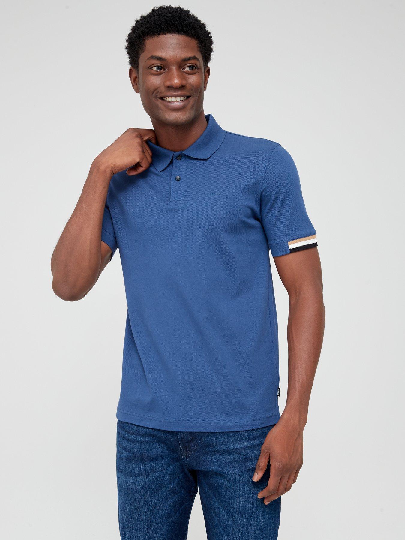 BOSS Parlay 147 Regular Fit Polo Shirt - Blue | very.co.uk