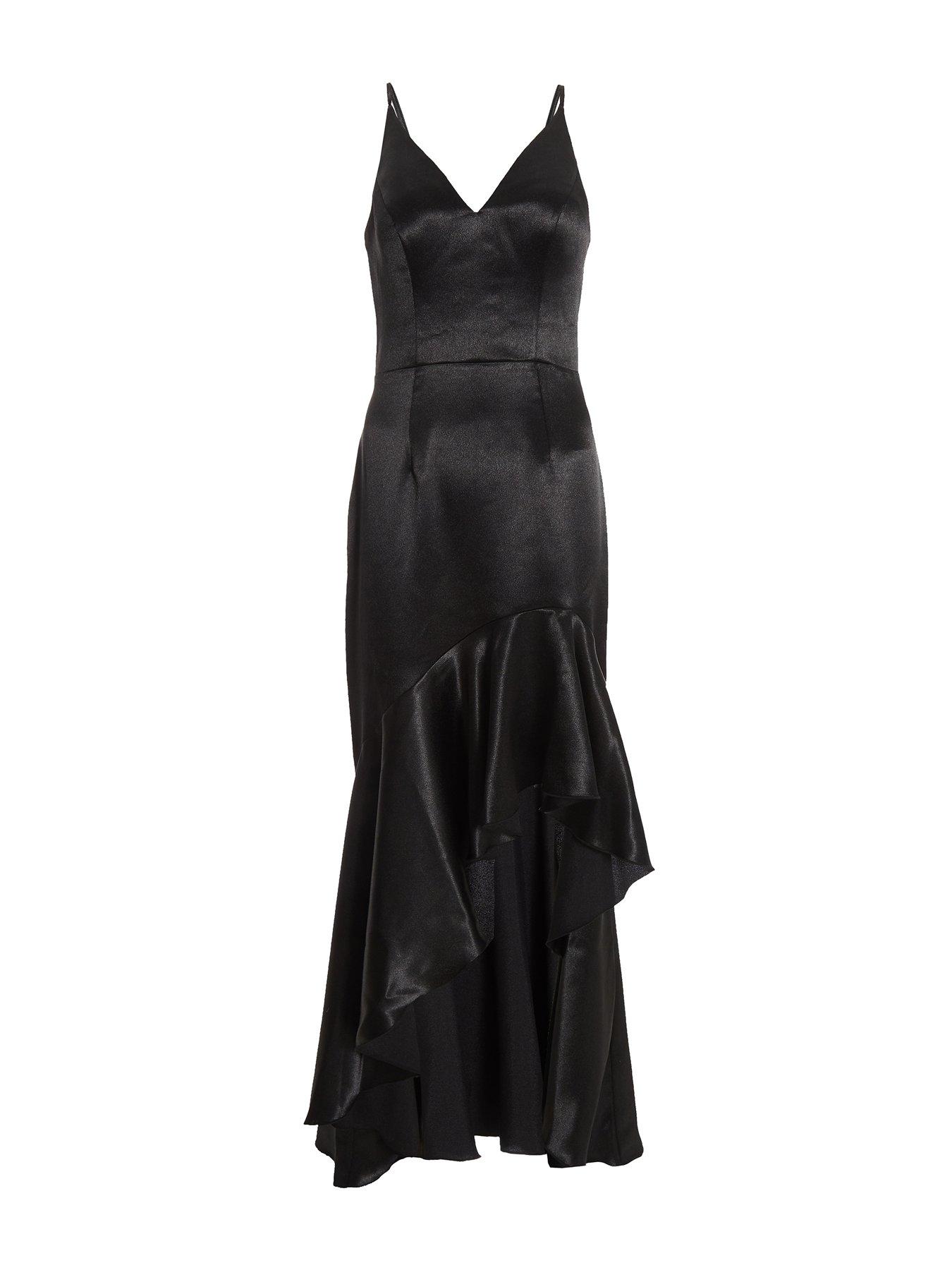 Image 4 of 6 of Quiz Satin Ruffle Maxi Dress - Black