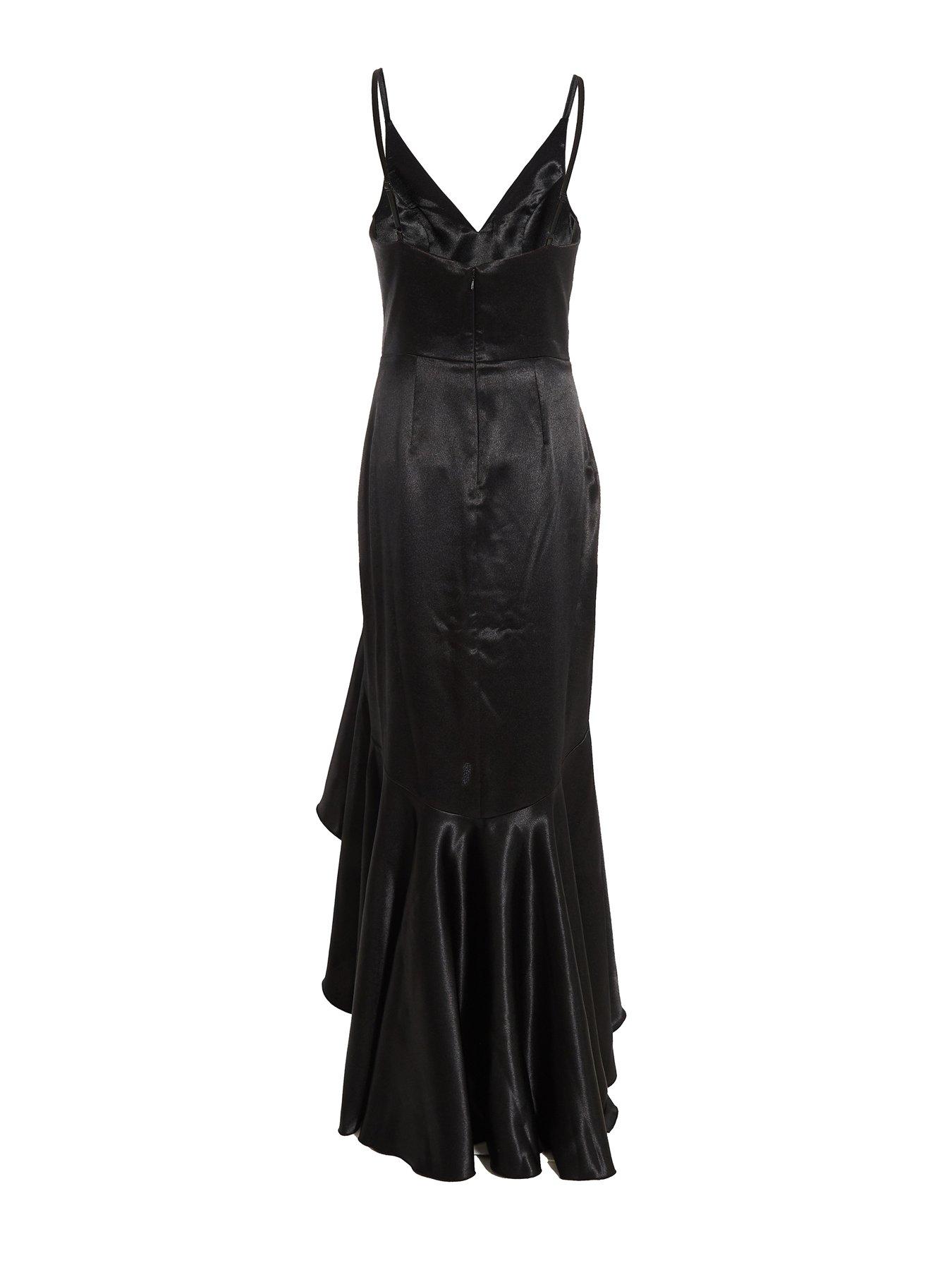 Image 5 of 6 of Quiz Satin Ruffle Maxi Dress - Black