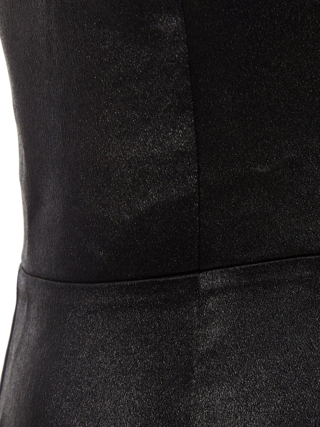 Image 6 of 6 of Quiz Satin Ruffle Maxi Dress - Black