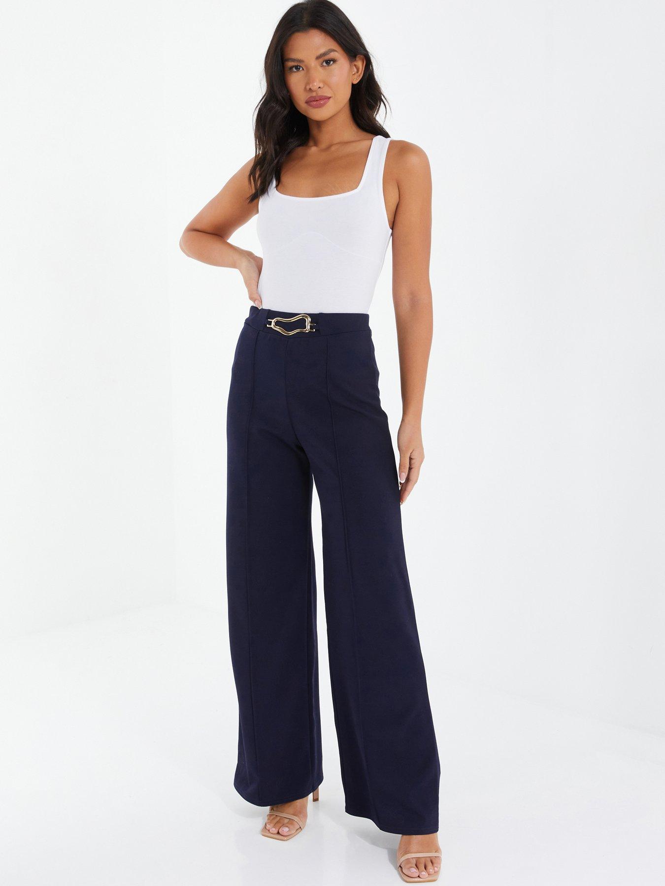 Wide Leg High-Waisted Palazzo Trousers, Dark Navy