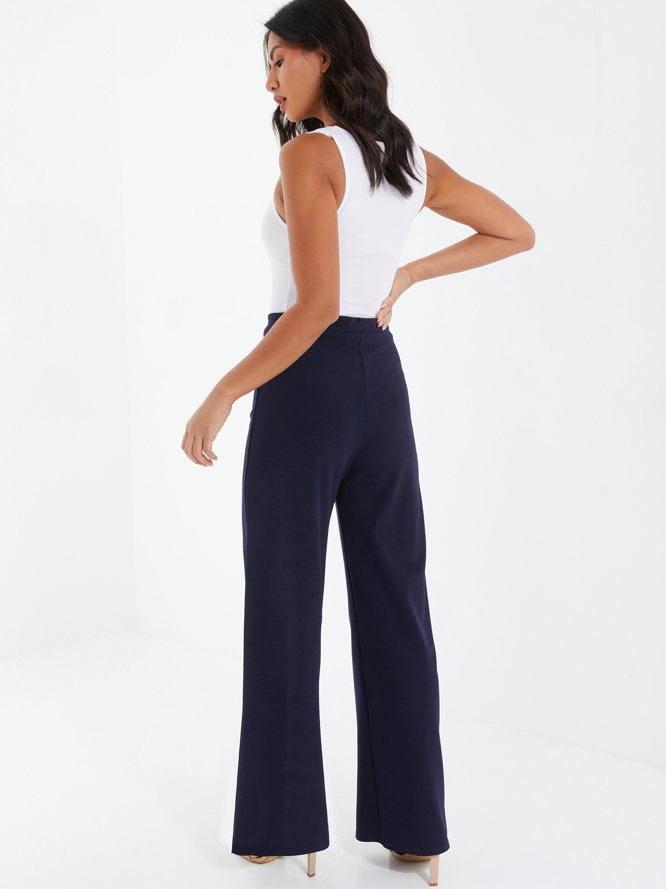 Wide Leg High-Waisted Palazzo Trousers, Dark Navy