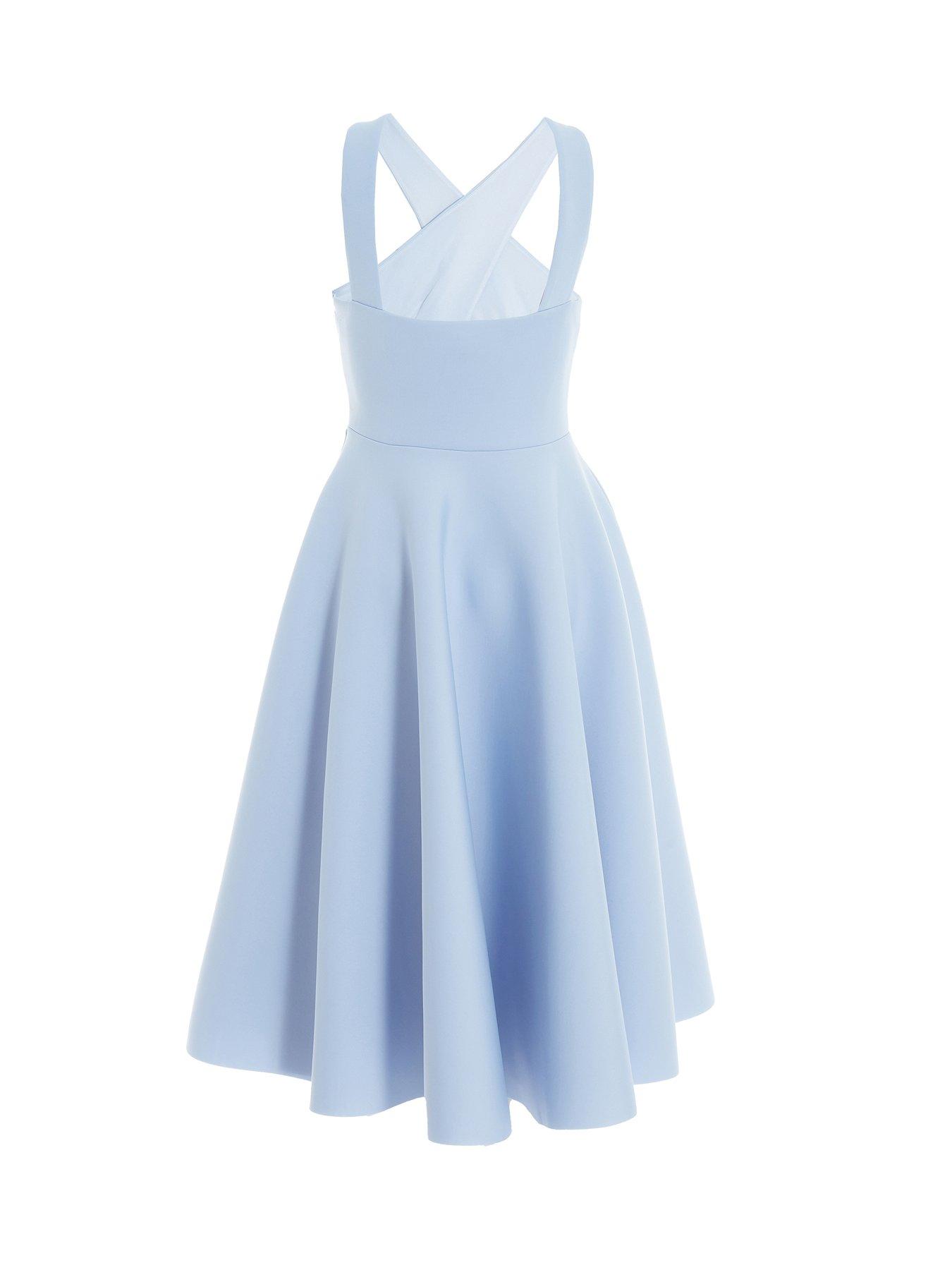 blue and white or gold and white dress 119 - 312Y , Sleeved cross front dress with pockets