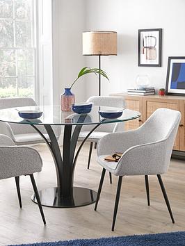 Product photograph of Very Home Azure 130 Cm Round Glass Top Dining Table 4 Alisha Boucle Chairs from very.co.uk