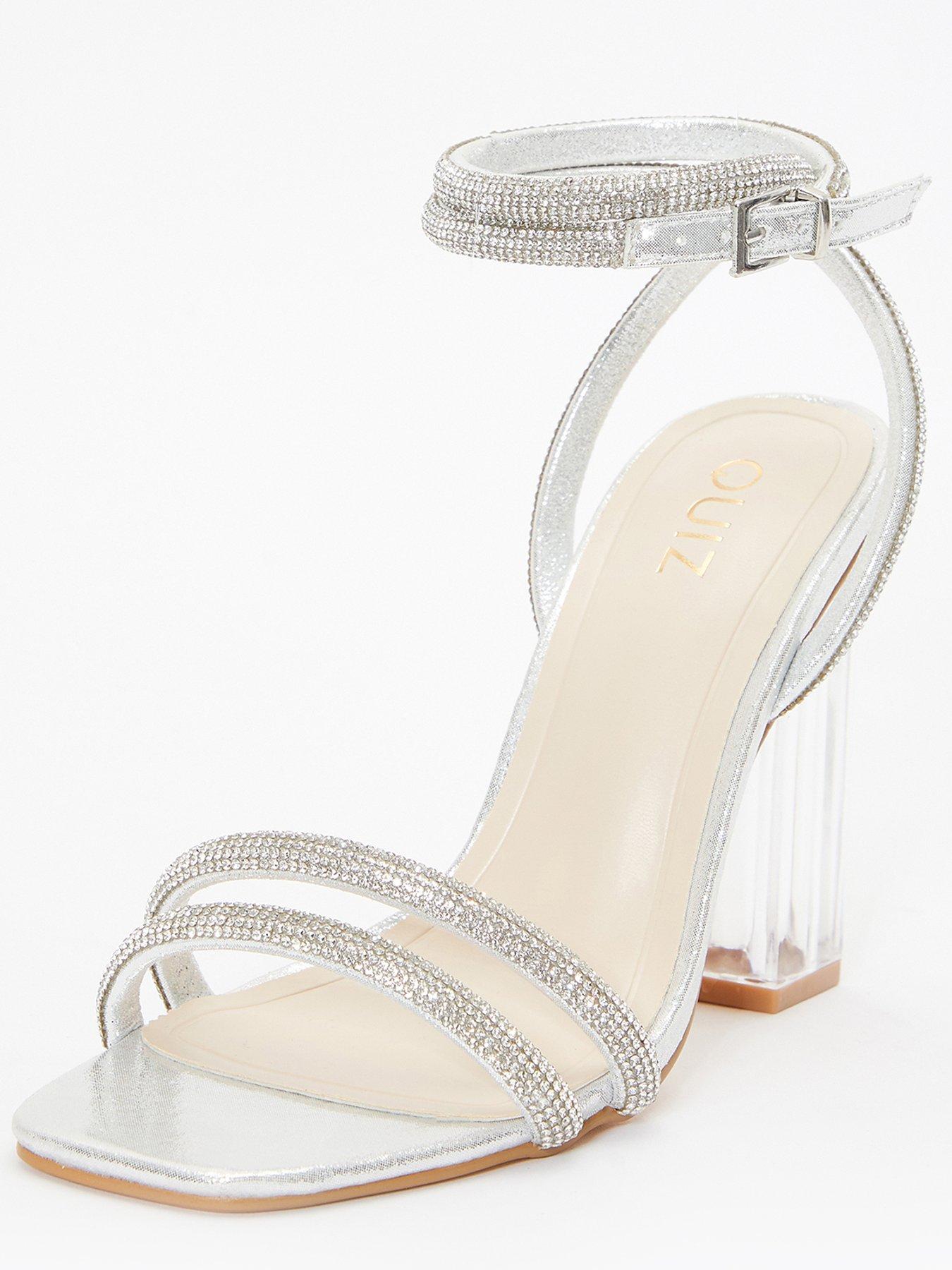 High Heel Diamante Clear Block Heels Quiz Faux Leather Diamante