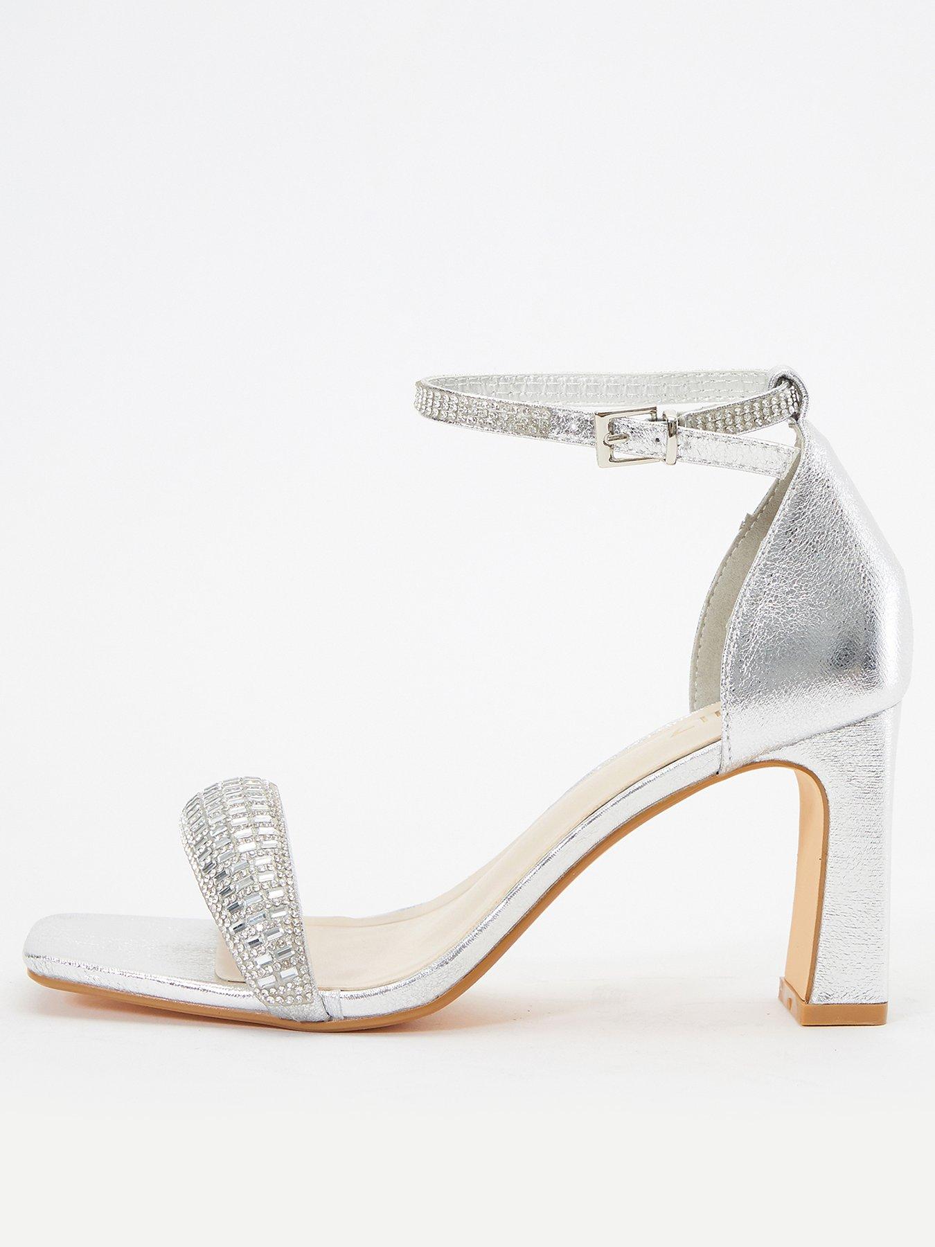 Quiz silver diamante heel on sale sandals