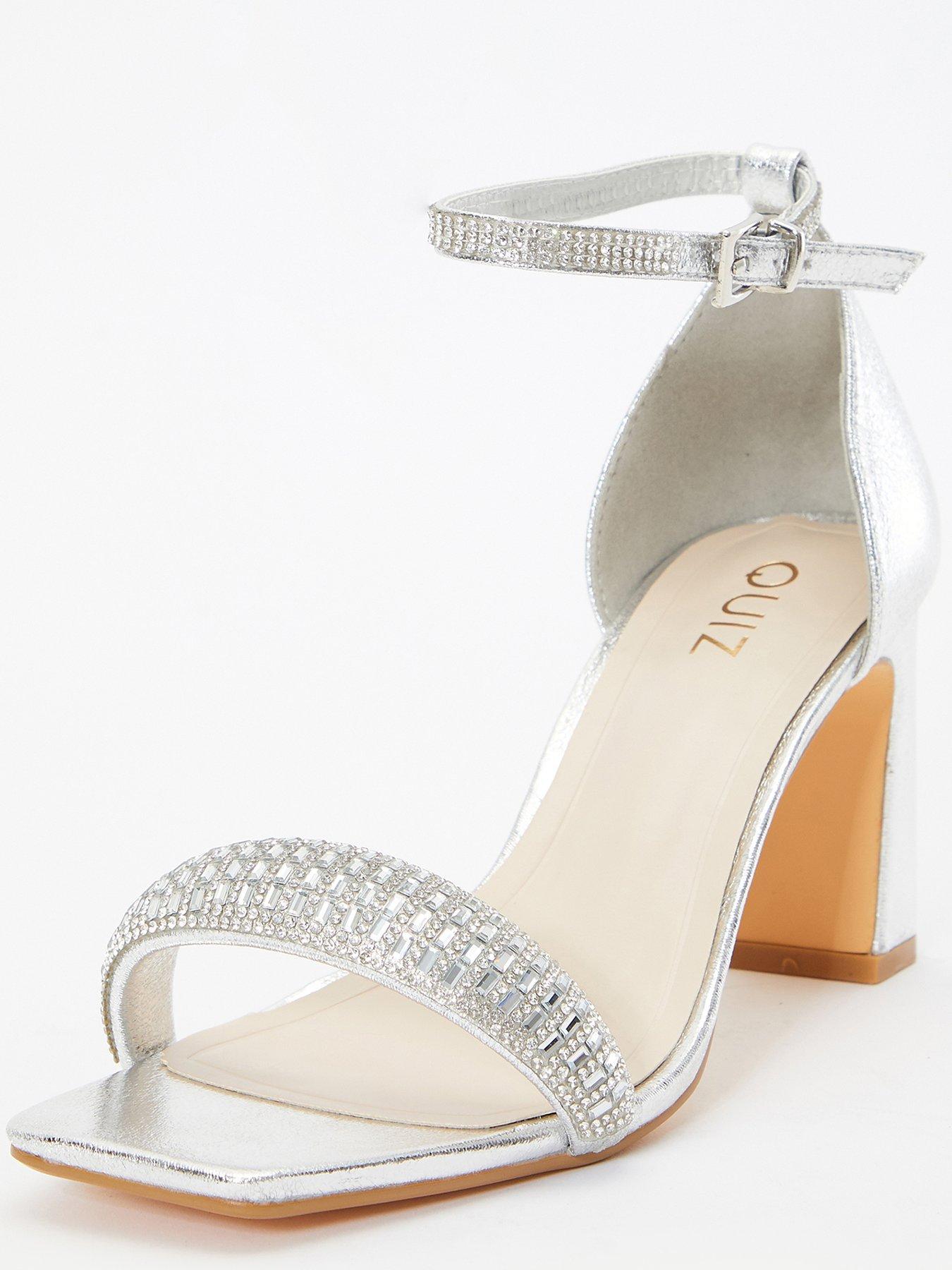 Quiz silver diamante hot sale heel sandals