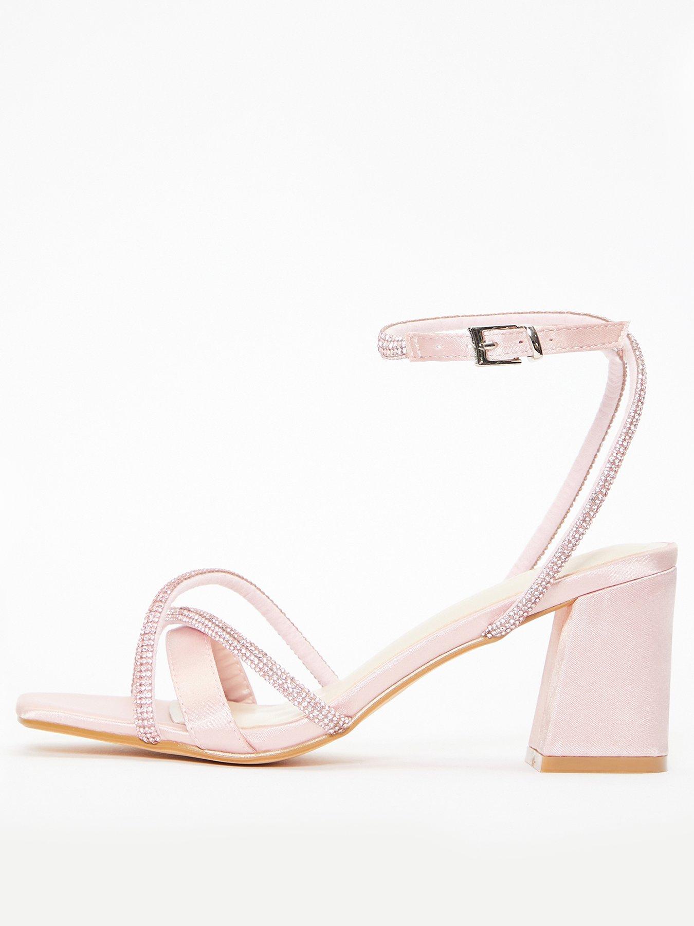 Pink satin block heels best sale