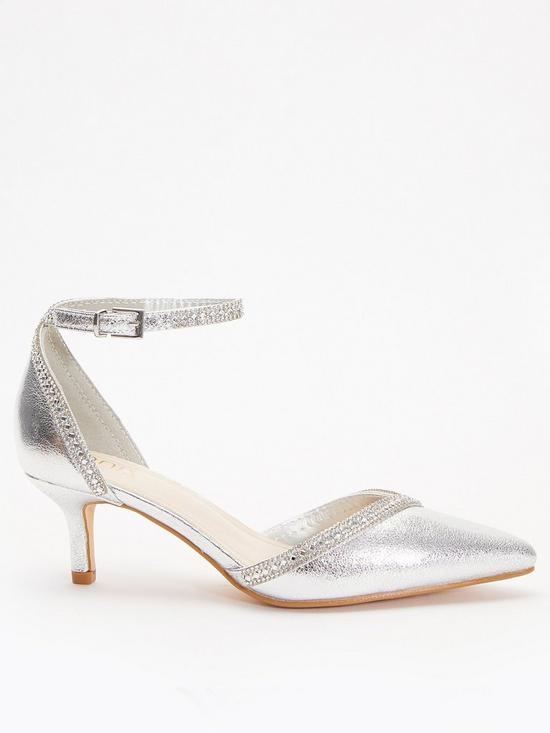Quiz Faux Leather Diamante Trim Low Court Heels | very.co.uk
