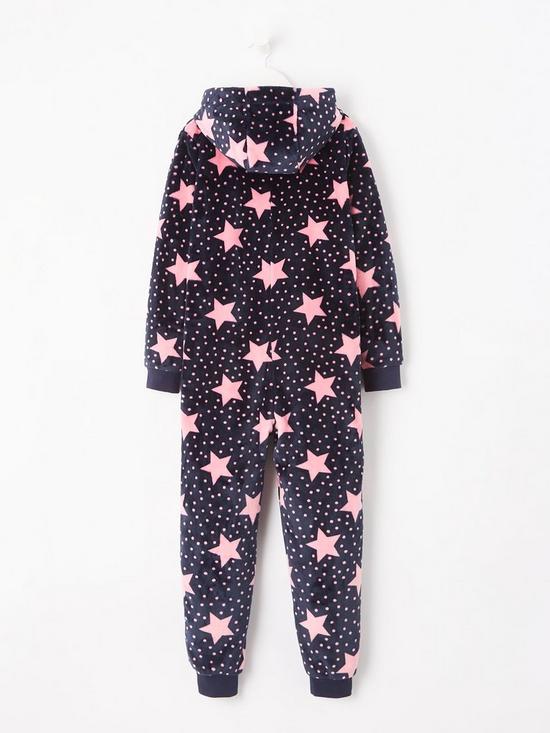 back image of everyday-girls-fleece-star-all-in-one-navy