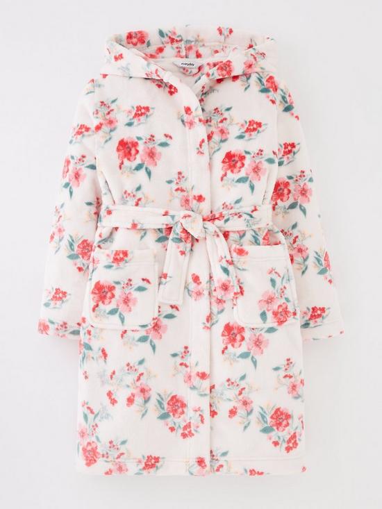 front image of everyday-girls-fleece-floral-robe-pink