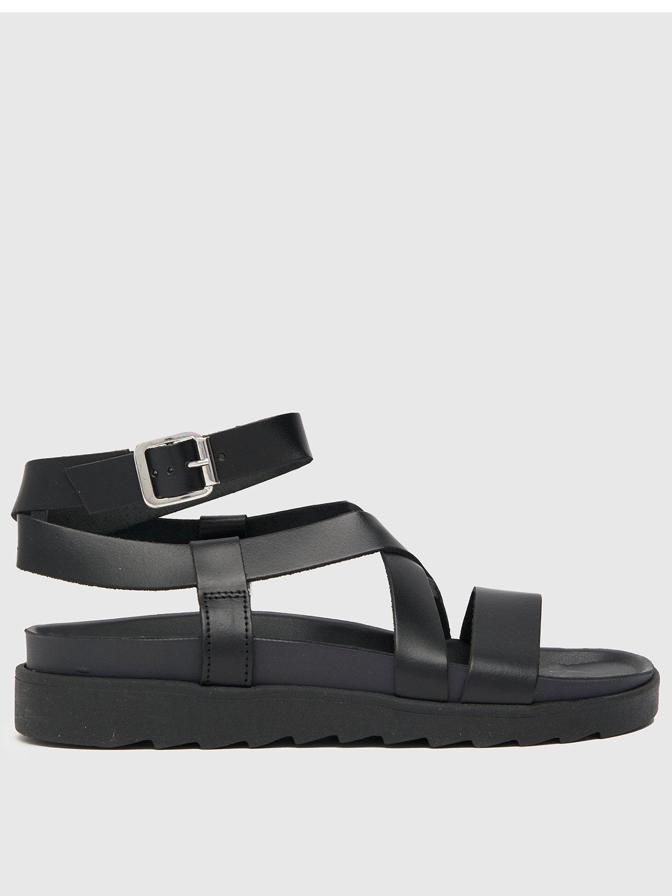 Schuh Taylor Leather Cross Strap Footbed - Black