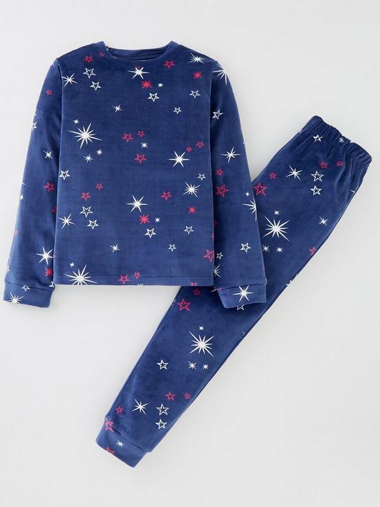 front image of v-by-very-girls-super-soft-touch-star-lounge-set-navy