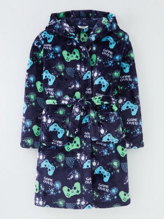 front image of everyday-boys-fleece-gaming-robe-multi