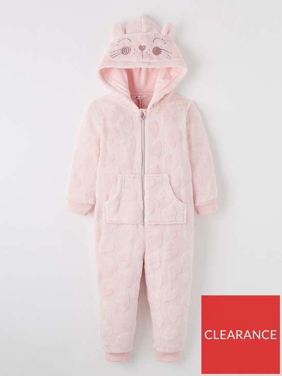front image of mini-v-by-very-girls-fleece-heart-detail-mouse-all-in-one-pink