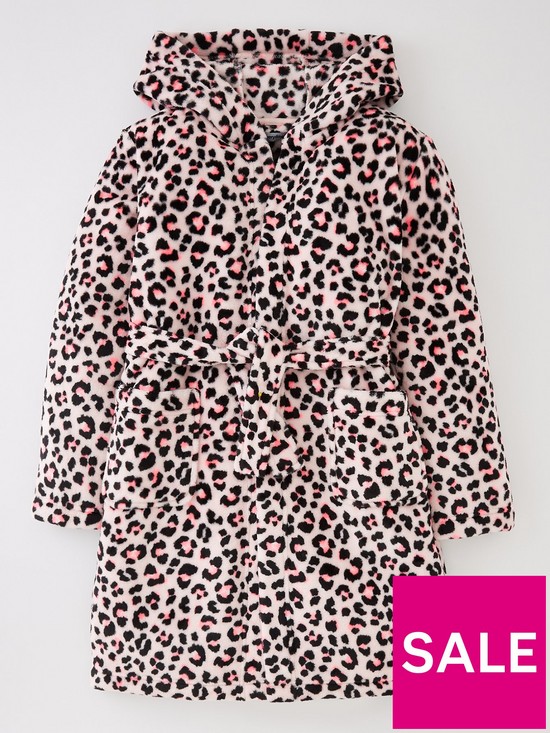 front image of everyday-girls-fleece-leopard-robe