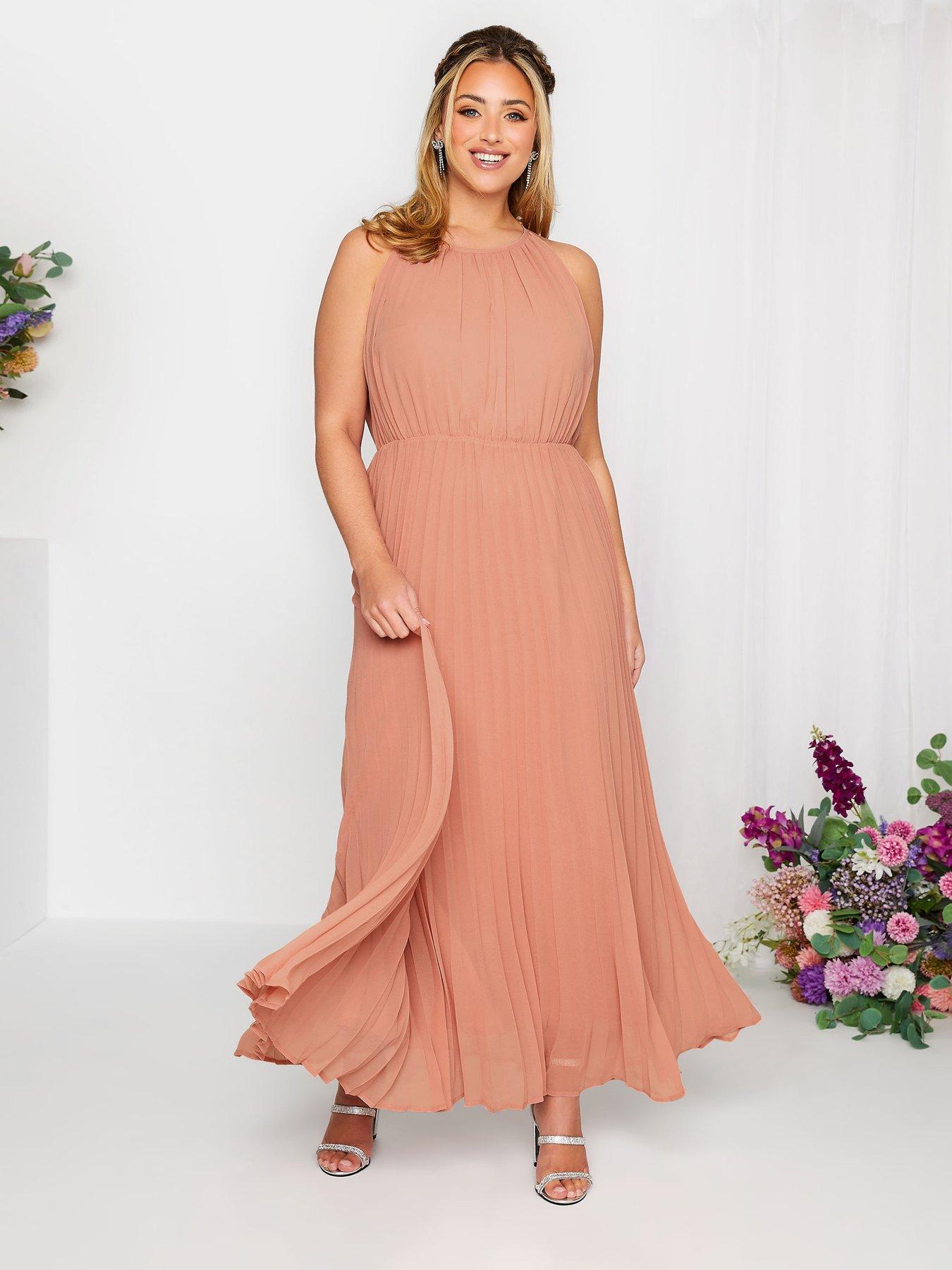 Curve Occasion Pleated Maxi Dress Pink