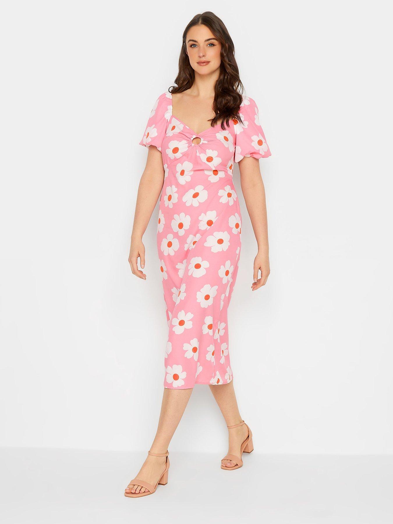 Image 1 of 4 of Long Tall Sally Pink Daisy Cut Out Midi Dress