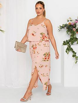 Yours Curve Floral Overlay Maxi Dress Pink, Pink, Size 30-32, Women
