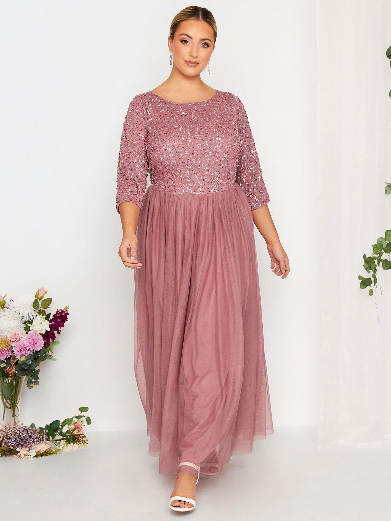 Embellished Long Sleeve Maxi Dress - Pink