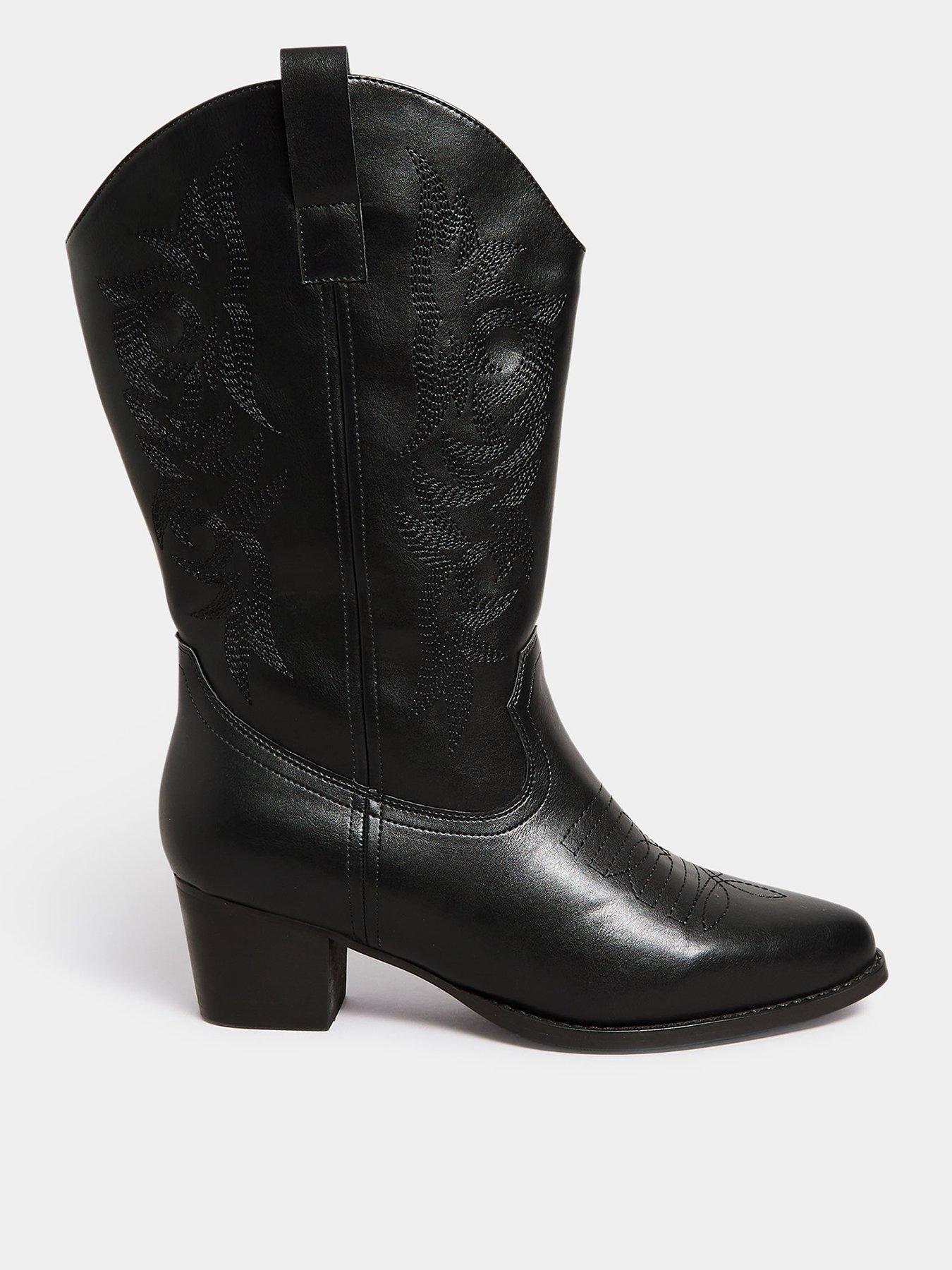 Carter Black XL Wide Calf Friendly Cowgirl Boot