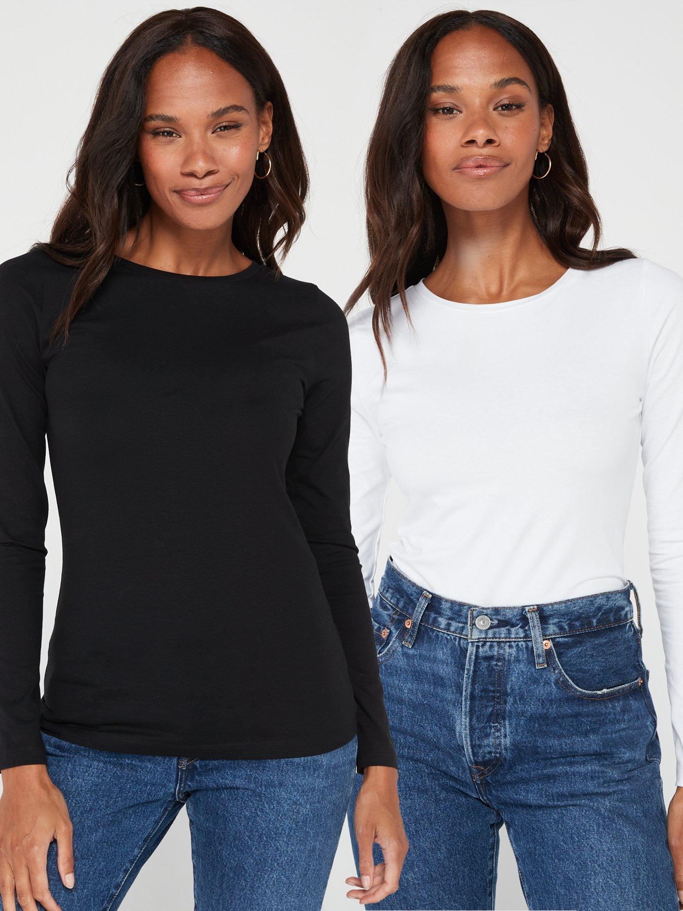 Ladies black and white tops best sale