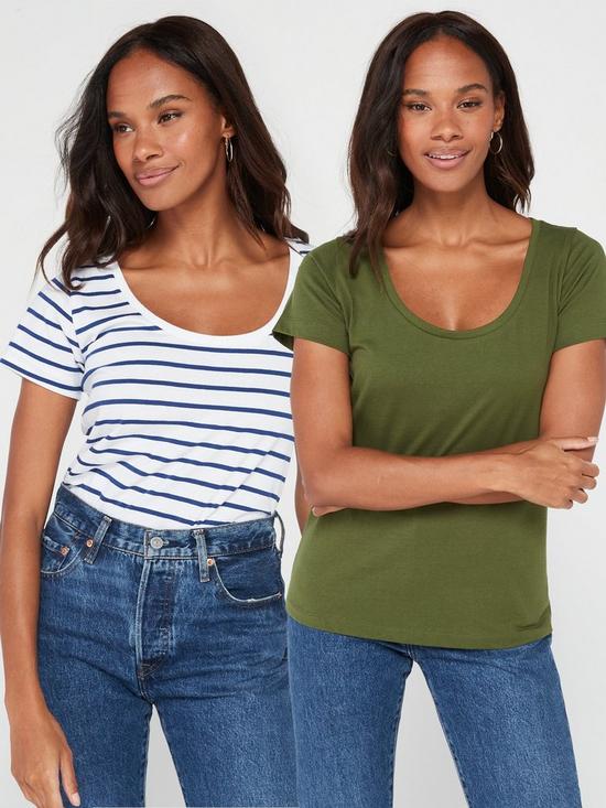 front image of everyday-2-pack-essential-scoop-neck-t-shirt-multi